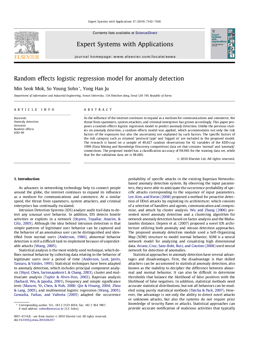 Random effects logistic regression model for anomaly detection