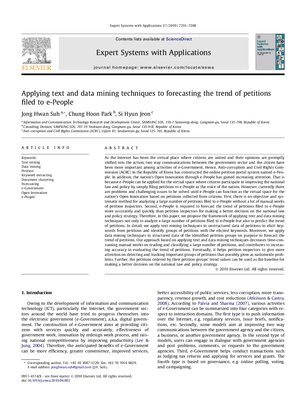 Applying text and data mining techniques to forecasting the trend of petitions filed to e-People