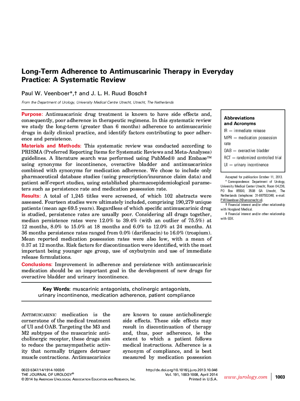 Long-Term Adherence to Antimuscarinic Therapy in Everyday Practice: A Systematic Review