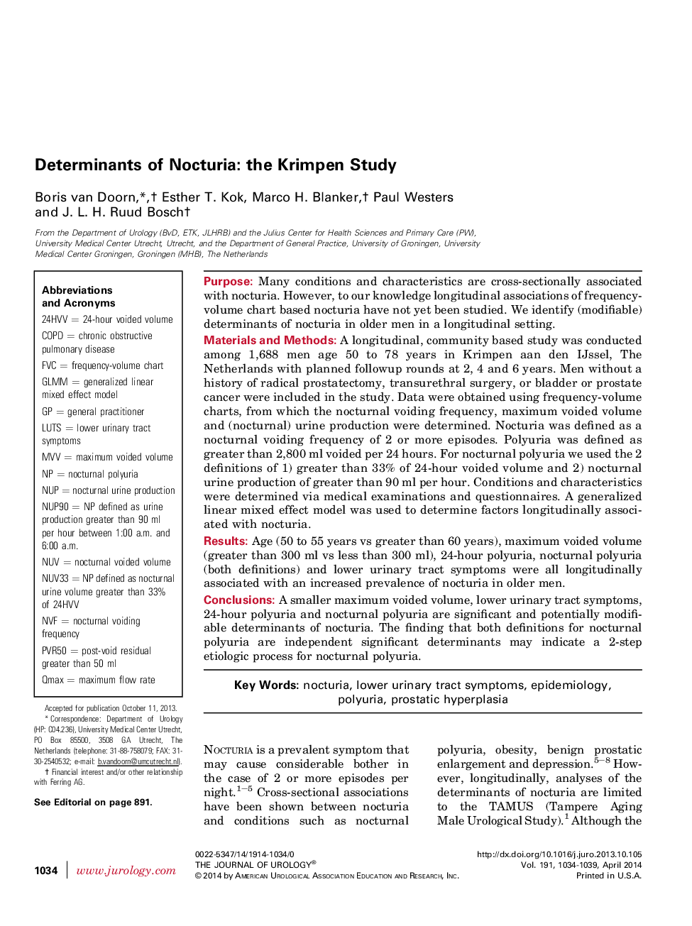 Determinants of Nocturia: the Krimpen Study 