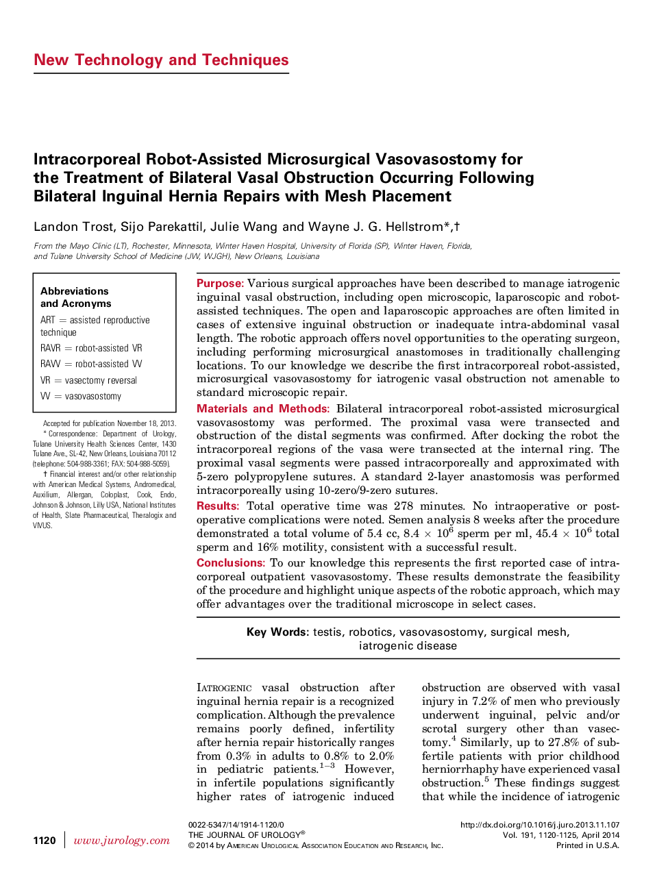 Intracorporeal Robot-Assisted Microsurgical Vasovasostomy for the Treatment of Bilateral Vasal Obstruction Occurring Following Bilateral Inguinal Hernia Repairs with Mesh Placement