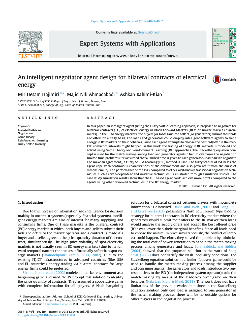 An intelligent negotiator agent design for bilateral contracts of electrical energy