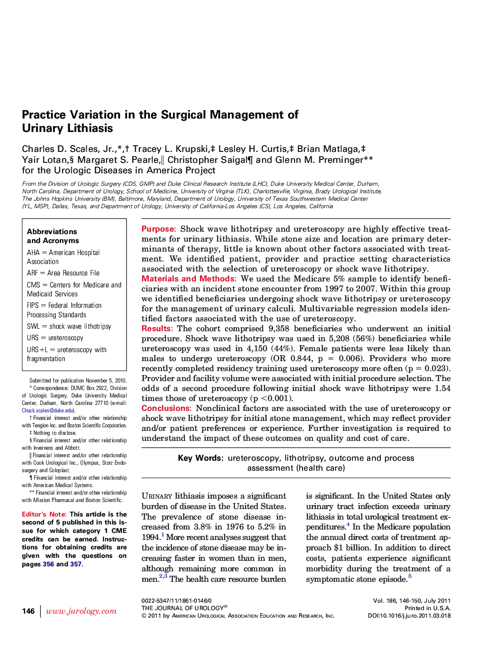 Practice Variation in the Surgical Management of Urinary Lithiasis
