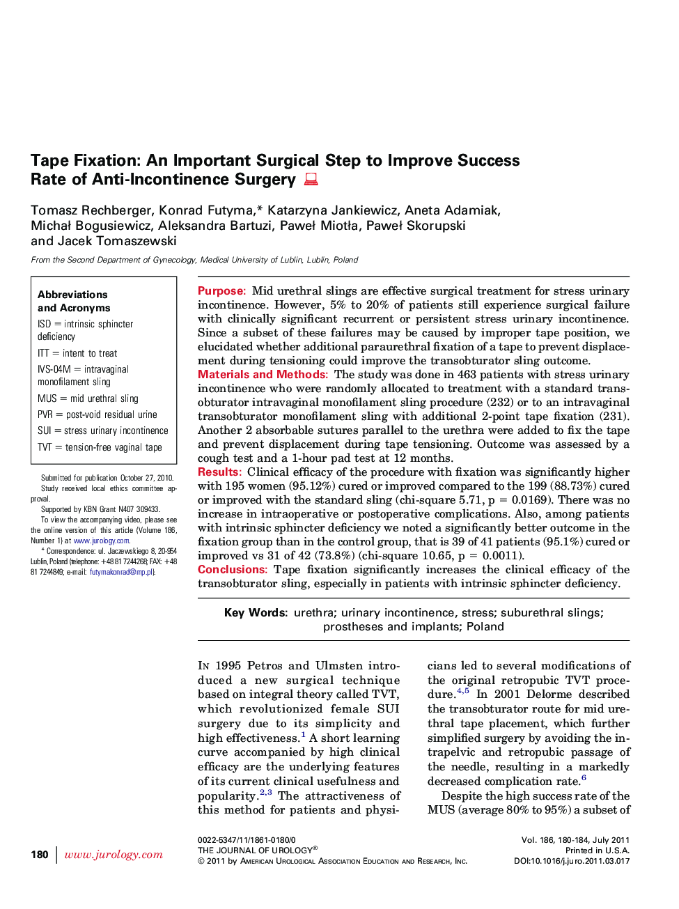 Tape Fixation: An Important Surgical Step to Improve Success Rate of Anti-Incontinence Surgery