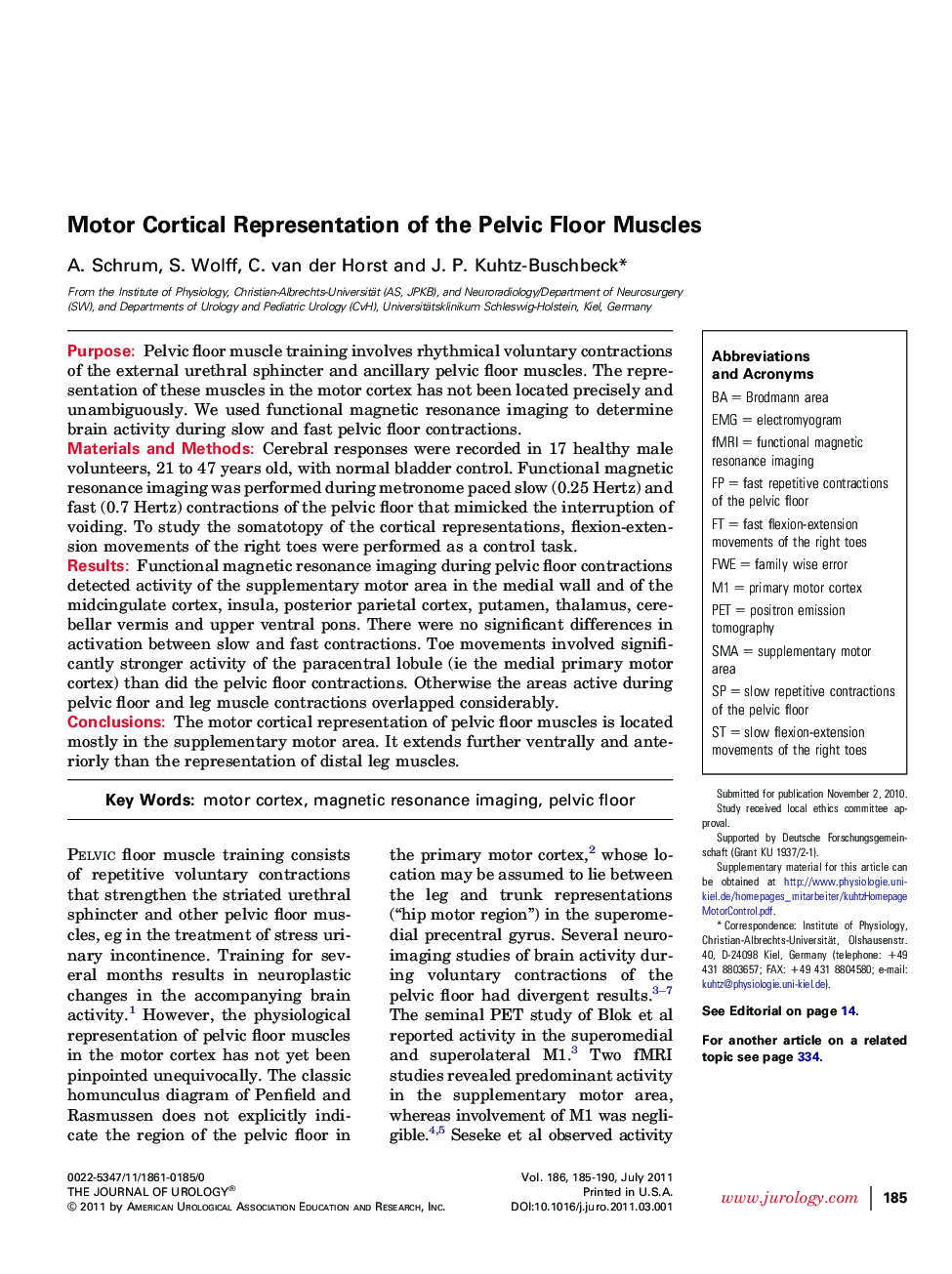 Motor Cortical Representation of the Pelvic Floor Muscles 