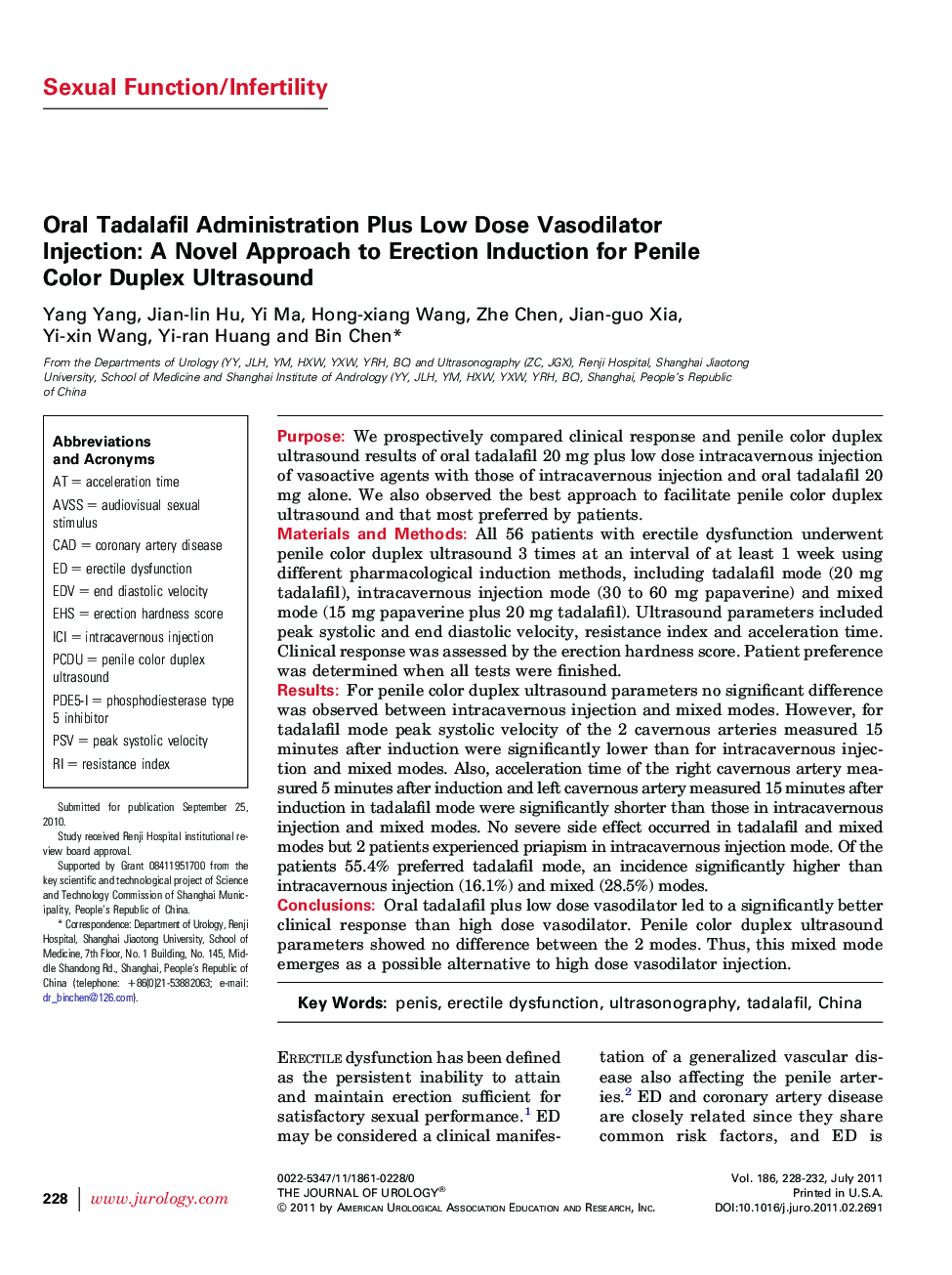 Oral Tadalafil Administration Plus Low Dose Vasodilator Injection: A Novel Approach to Erection Induction for Penile Color Duplex Ultrasound