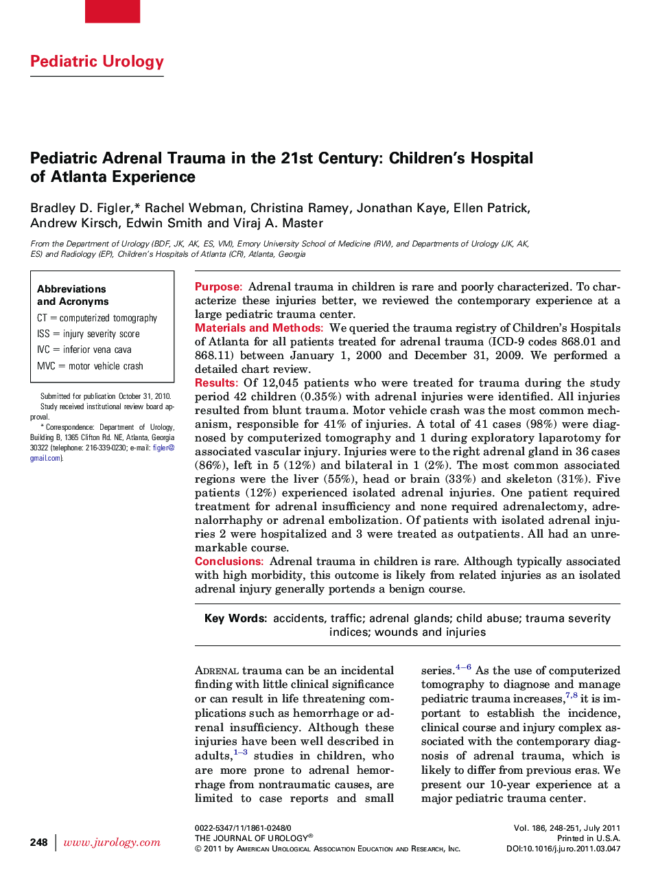 Pediatric Adrenal Trauma in the 21st Century: Children's Hospital of Atlanta Experience