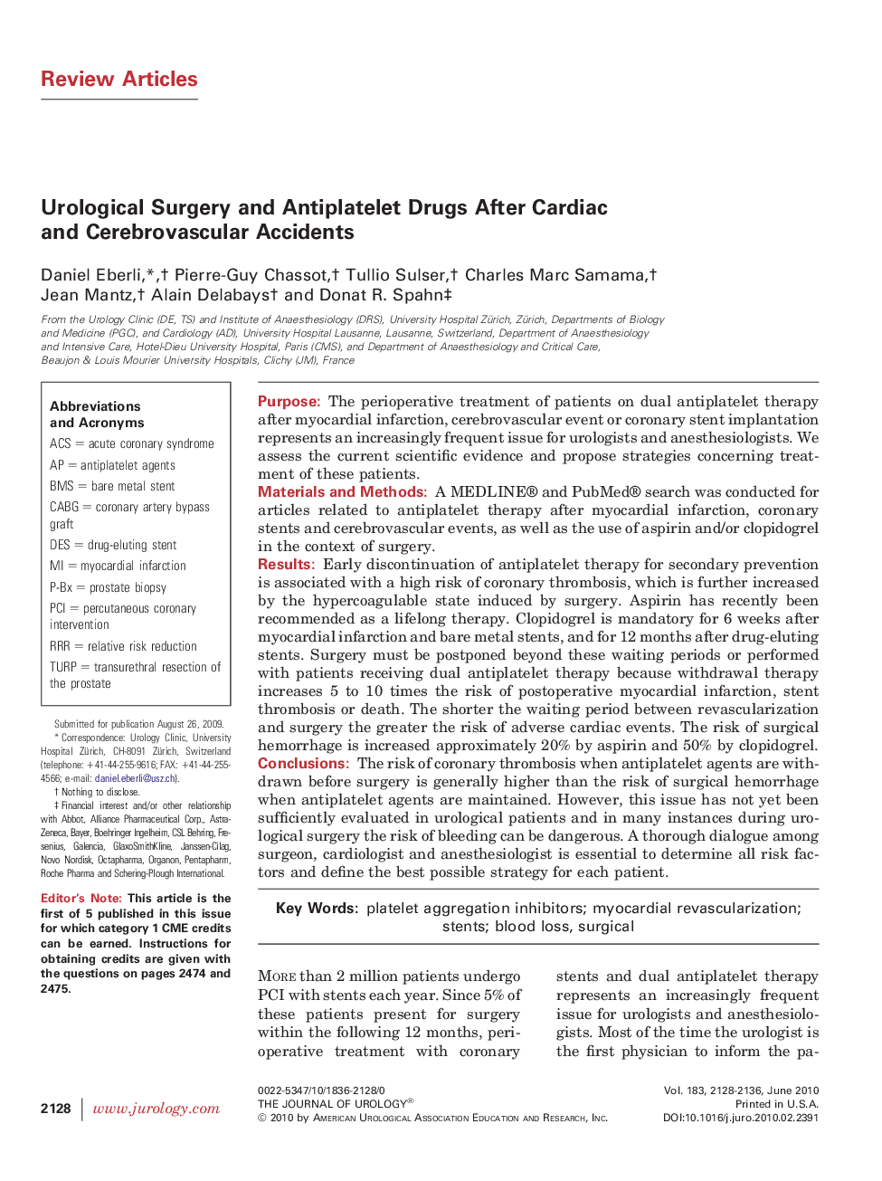 Urological Surgery and Antiplatelet Drugs After Cardiac and Cerebrovascular Accidents