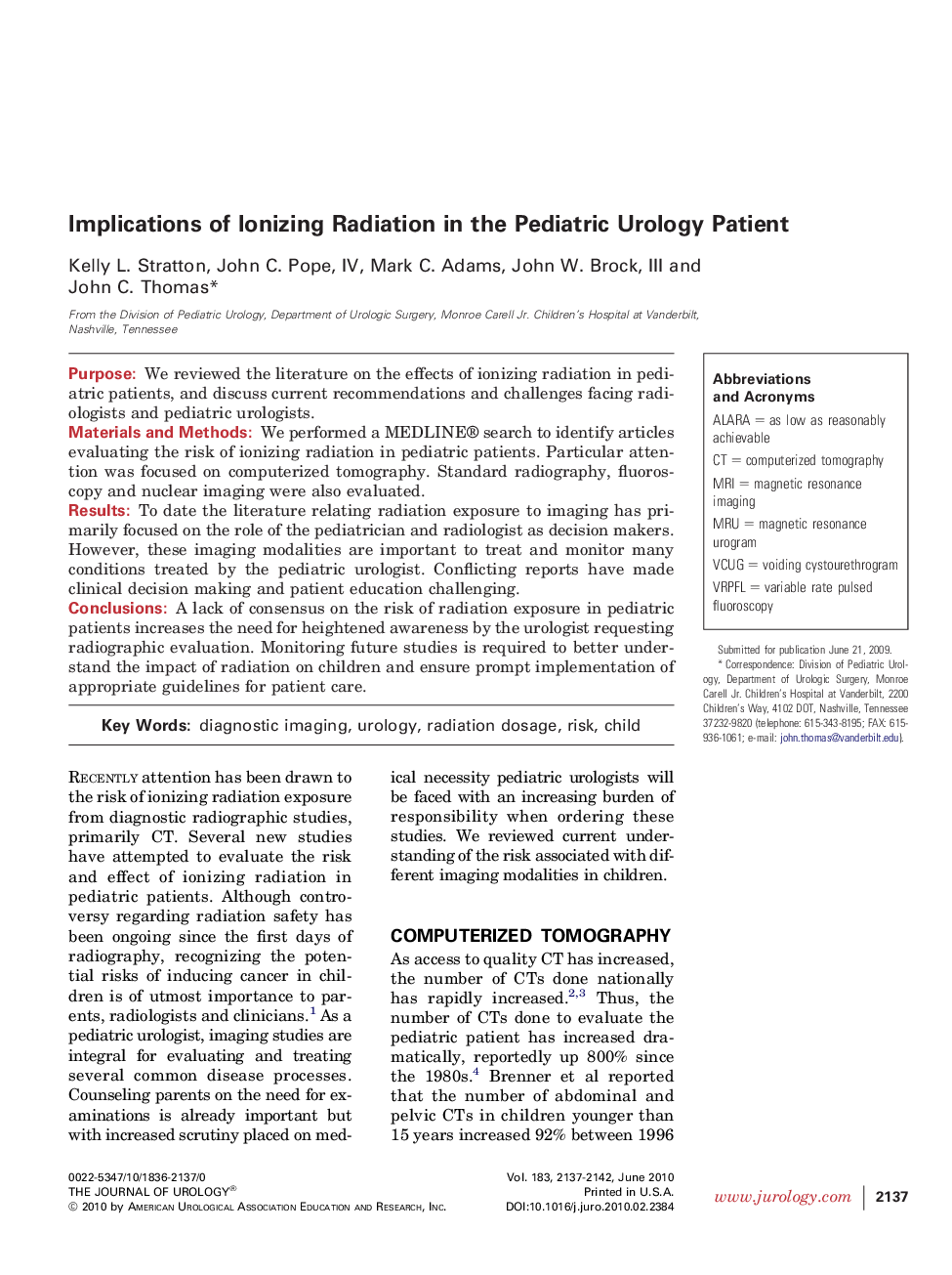 Implications of Ionizing Radiation in the Pediatric Urology Patient