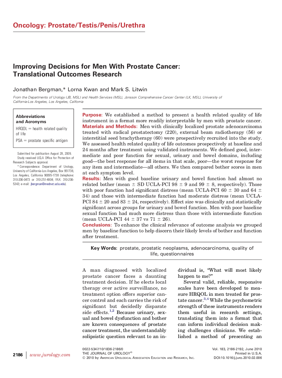 Improving Decisions for Men With Prostate Cancer: Translational Outcomes Research 