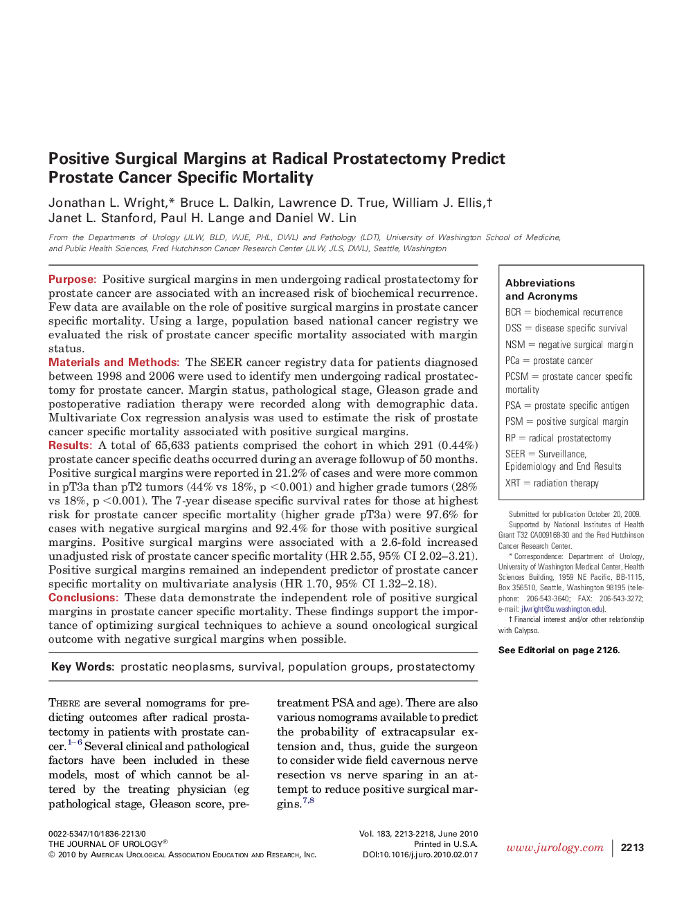 Positive Surgical Margins at Radical Prostatectomy Predict Prostate Cancer Specific Mortality