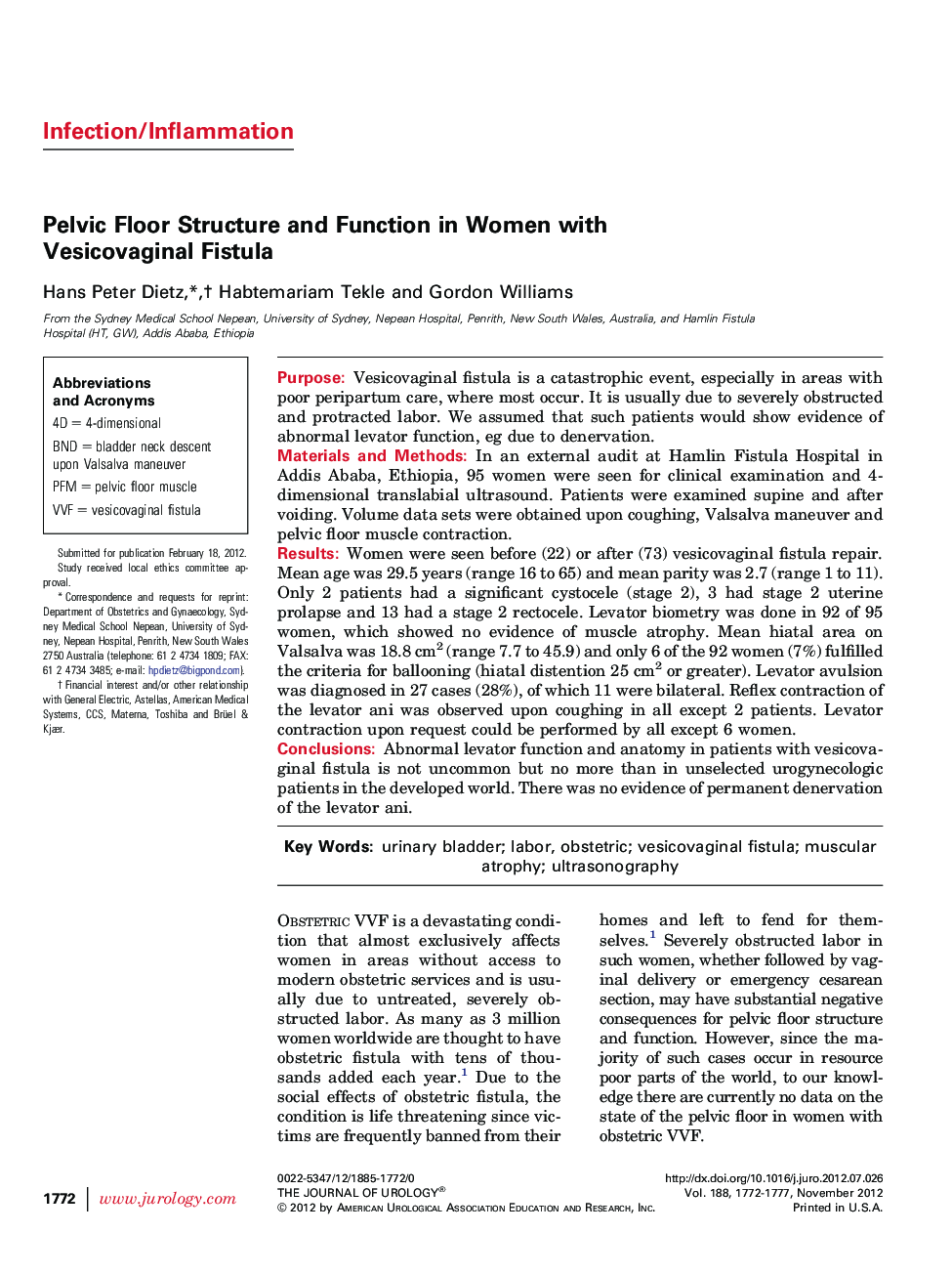 Pelvic Floor Structure and Function in Women with Vesicovaginal Fistula