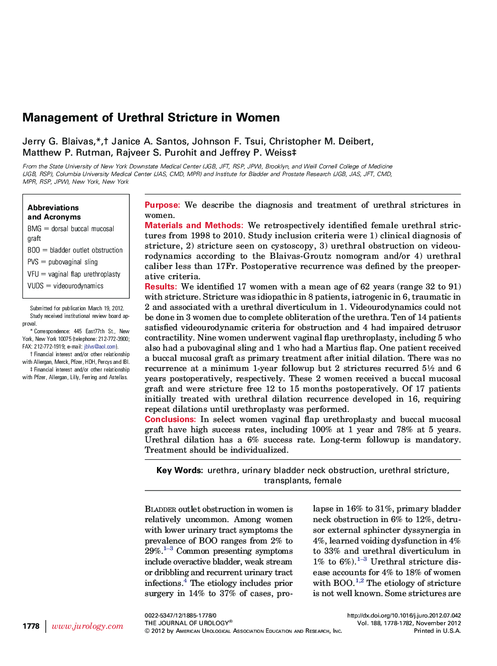 Management of Urethral Stricture in Women