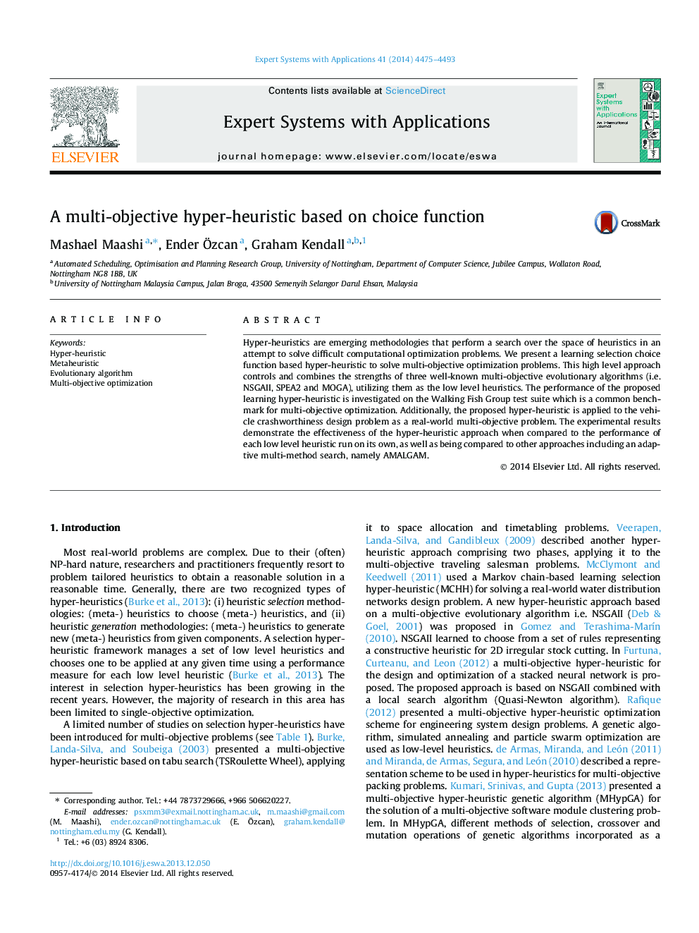 A multi-objective hyper-heuristic based on choice function