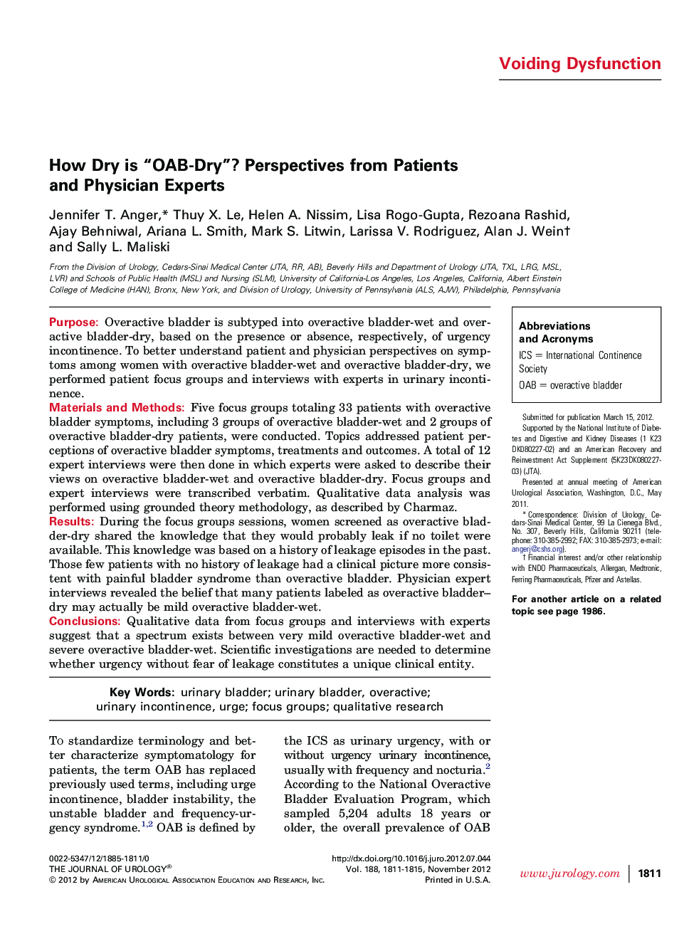 How Dry is “OAB-Dry”? Perspectives from Patients and Physician Experts 