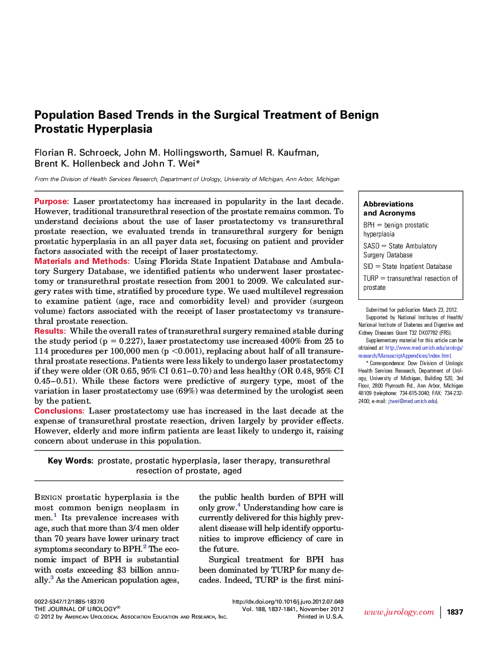 Population Based Trends in the Surgical Treatment of Benign Prostatic Hyperplasia 