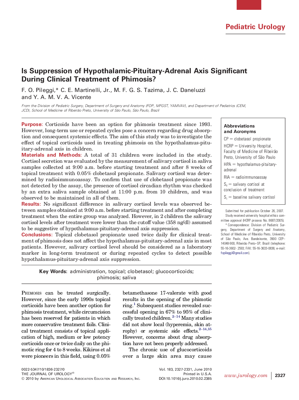 Is Suppression of Hypothalamic-Pituitary-Adrenal Axis Significant During Clinical Treatment of Phimosis?