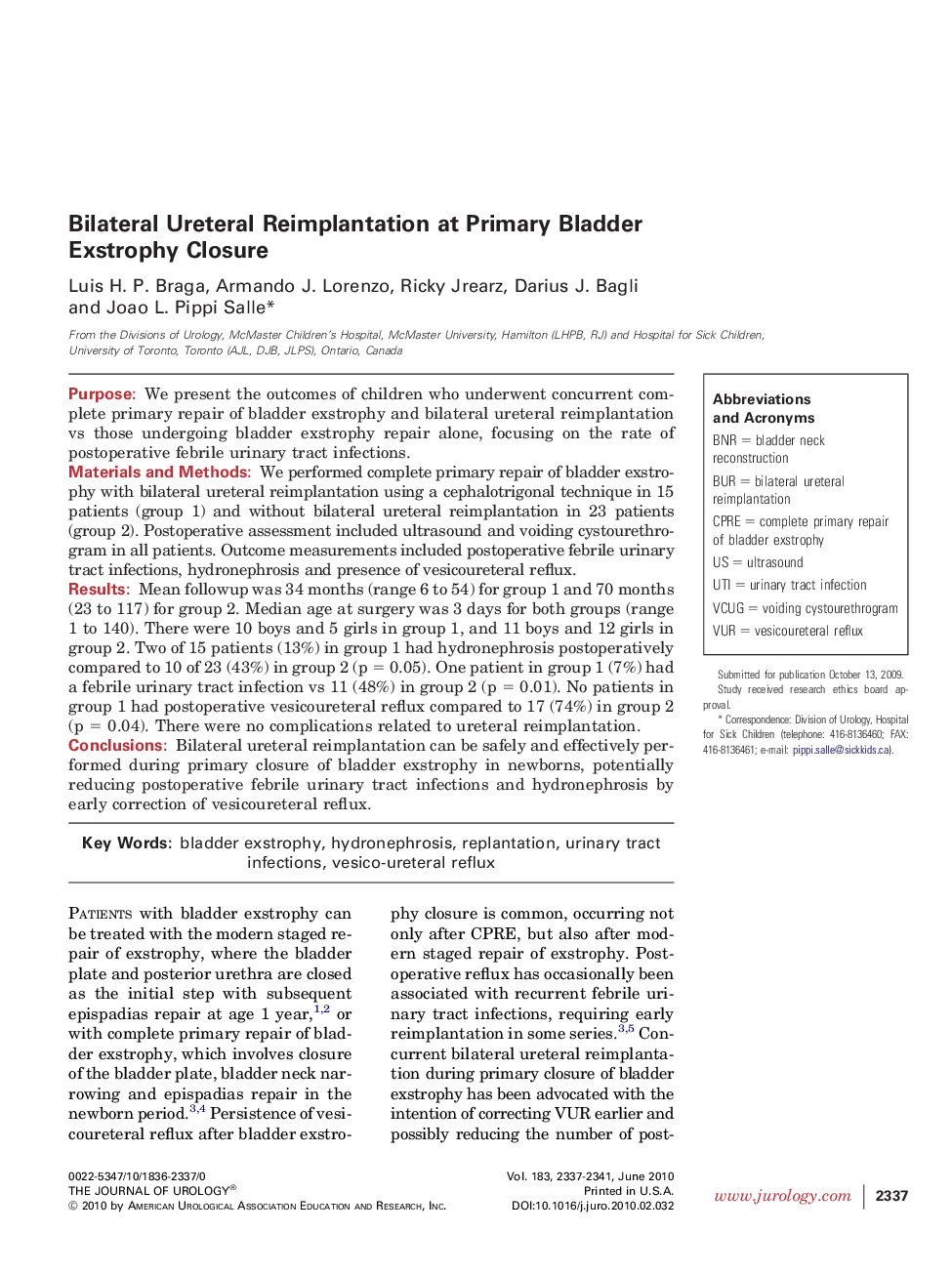 Bilateral Ureteral Reimplantation at Primary Bladder Exstrophy Closure 