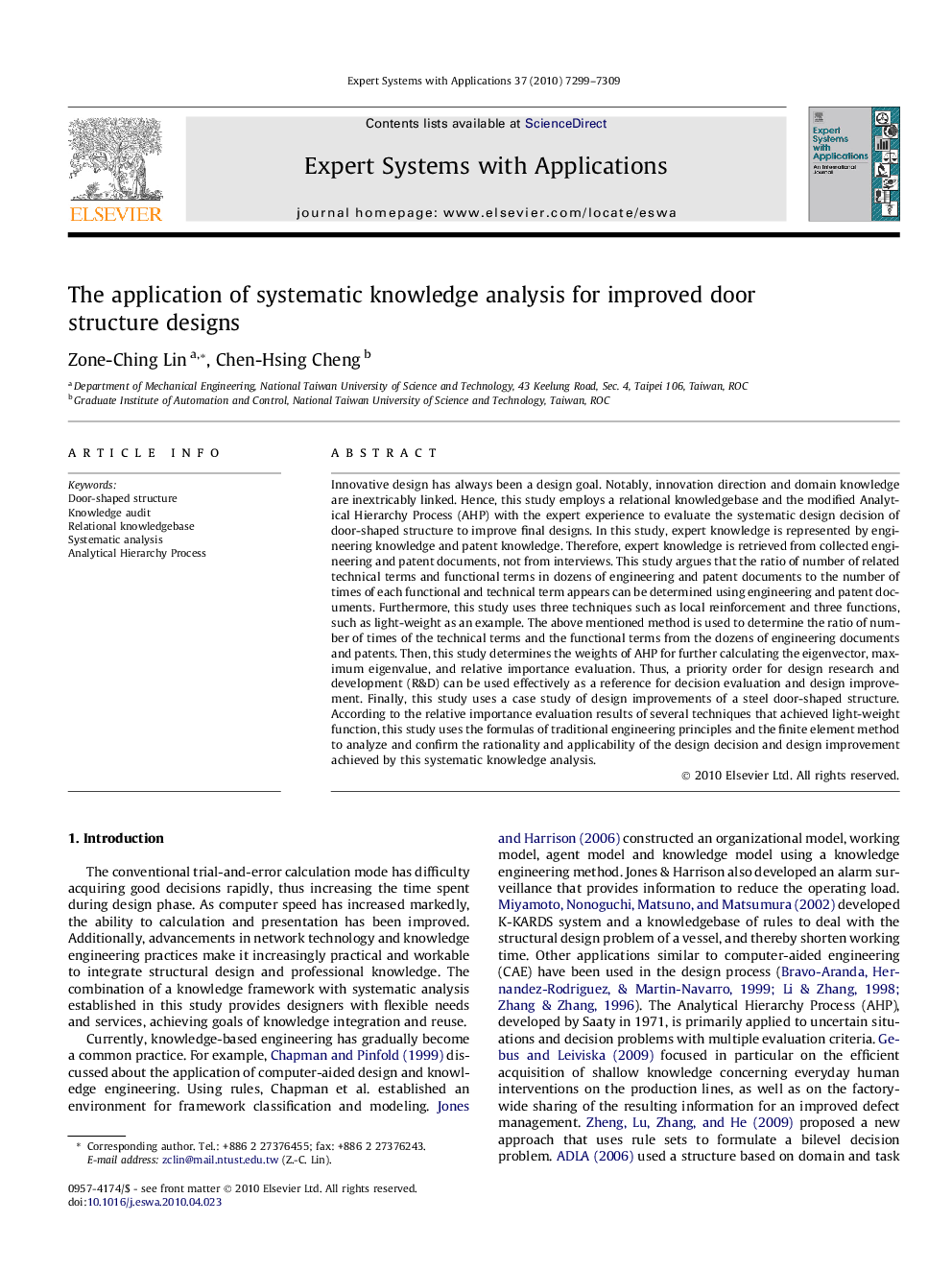 The application of systematic knowledge analysis for improved door structure designs