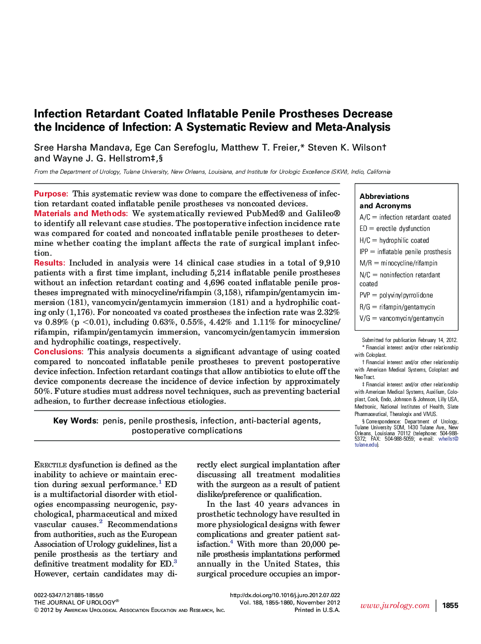 Infection Retardant Coated Inflatable Penile Prostheses Decrease the Incidence of Infection: A Systematic Review and Meta-Analysis