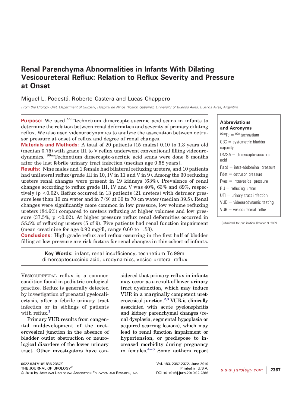 Renal Parenchyma Abnormalities in Infants With Dilating Vesicoureteral Reflux: Relation to Reflux Severity and Pressure at Onset