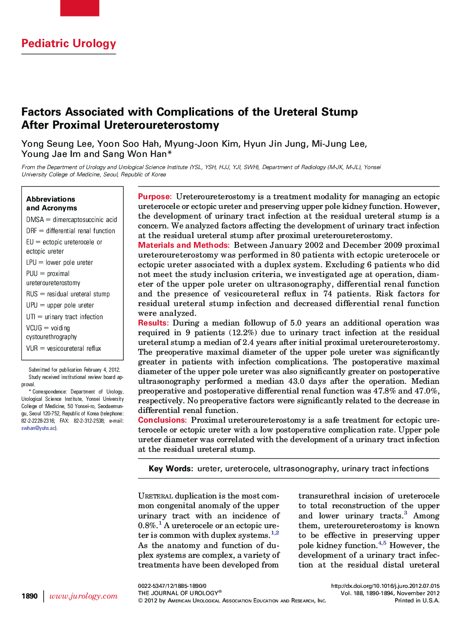 Factors Associated with Complications of the Ureteral Stump After Proximal Ureteroureterostomy 