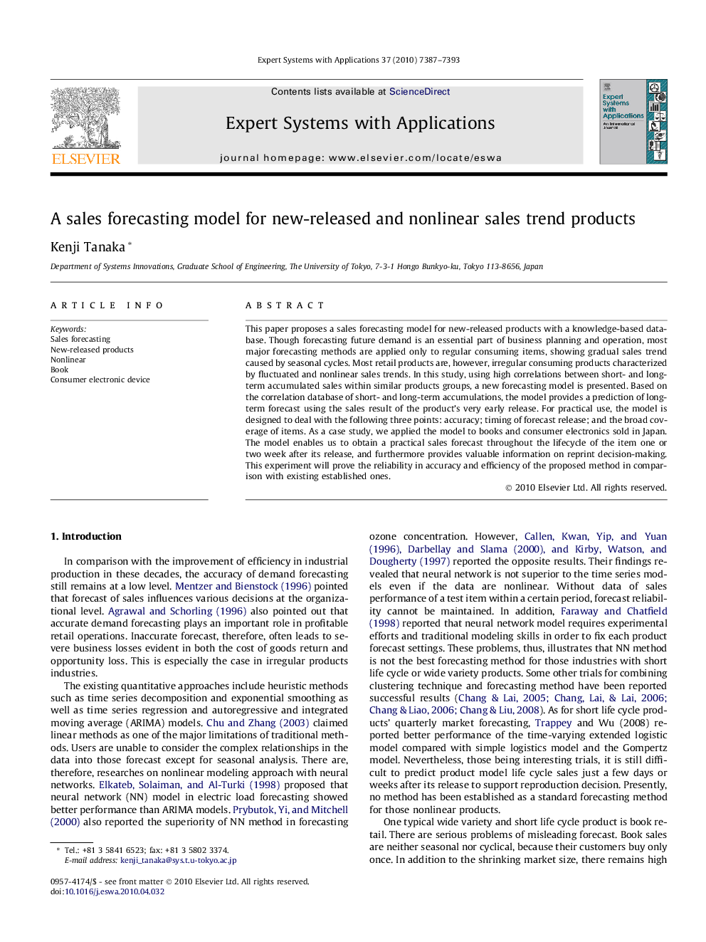 A sales forecasting model for new-released and nonlinear sales trend products