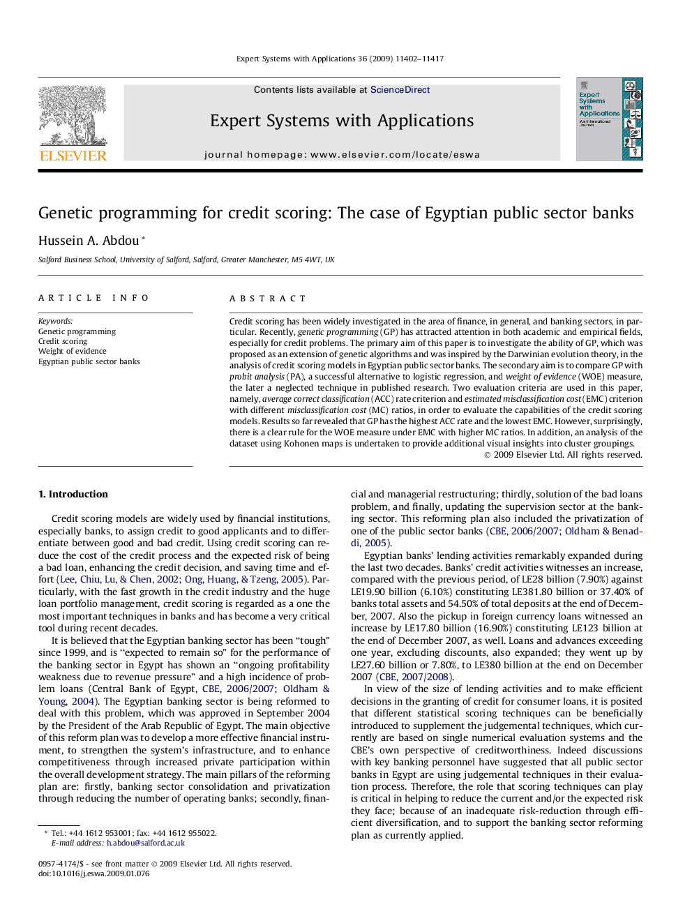 Genetic programming for credit scoring: The case of Egyptian public sector banks