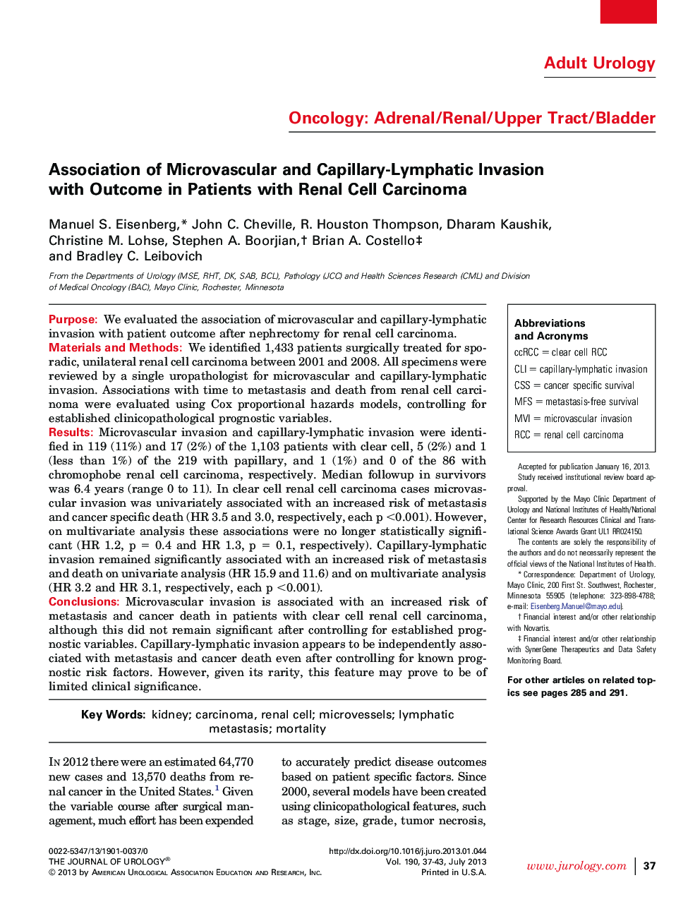 Association of Microvascular and Capillary-Lymphatic Invasion with Outcome in Patients with Renal Cell Carcinoma 