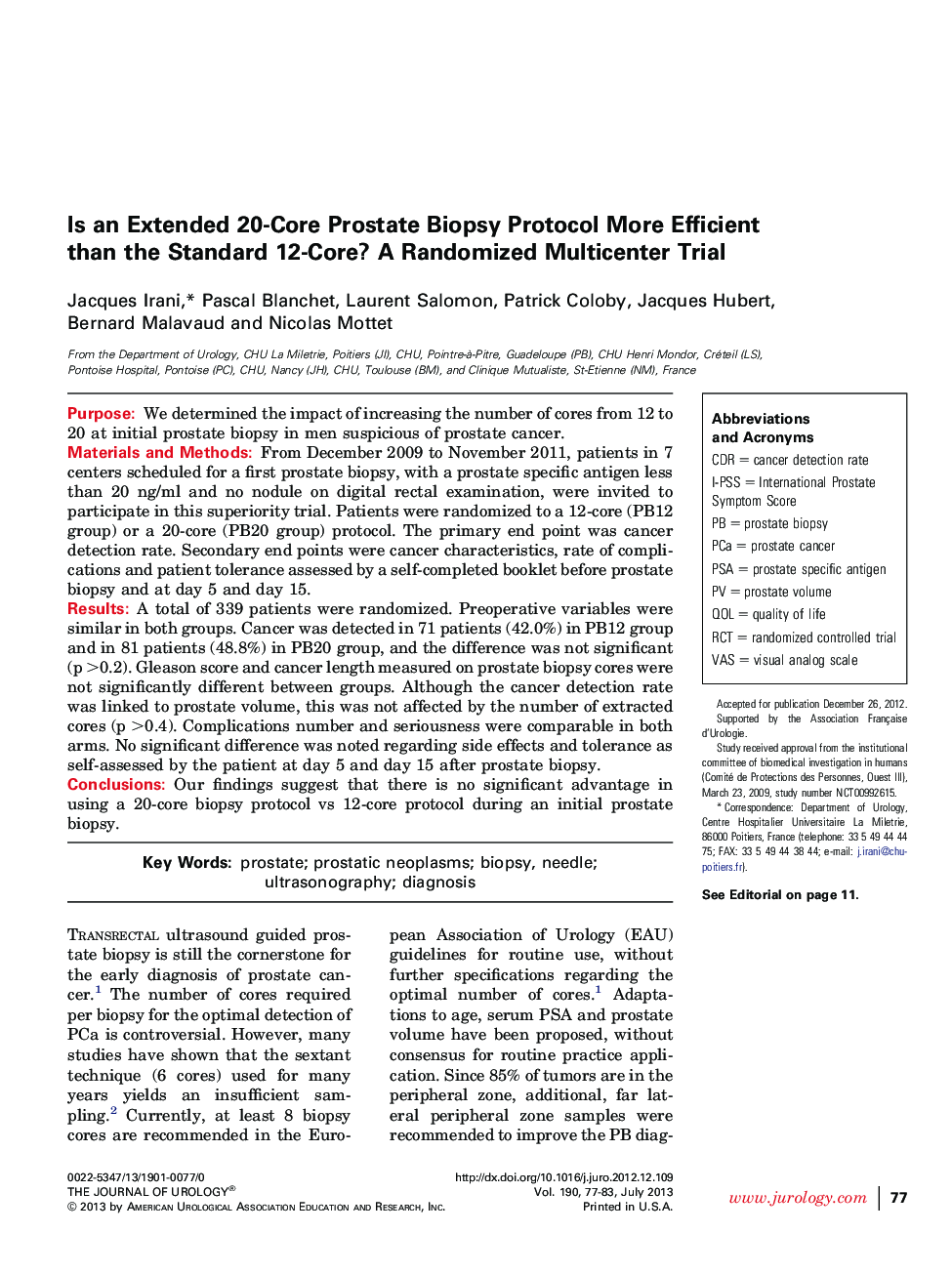 Is an Extended 20-Core Prostate Biopsy Protocol More Efficient than the Standard 12-Core? A Randomized Multicenter Trial 