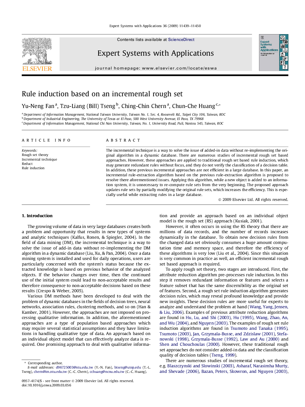 Rule induction based on an incremental rough set