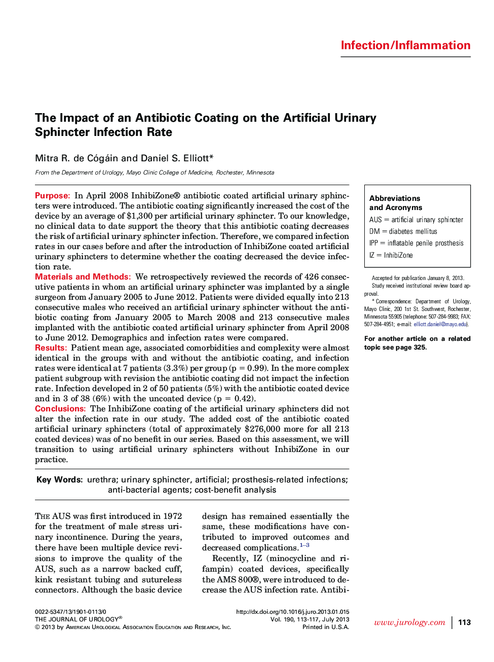 The Impact of an Antibiotic Coating on the Artificial Urinary Sphincter Infection Rate 