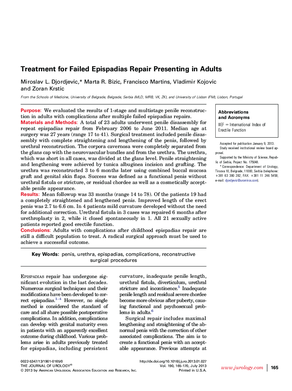 Treatment for Failed Epispadias Repair Presenting in Adults 
