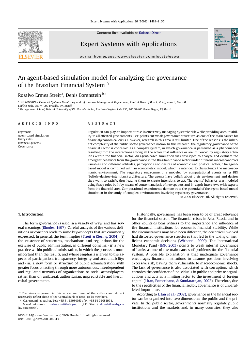 An agent-based simulation model for analyzing the governance of the Brazilian Financial System 