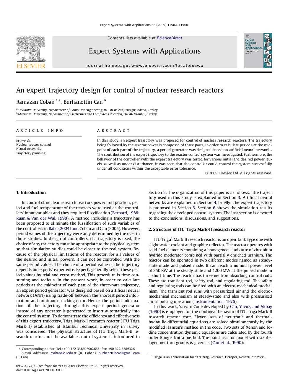 An expert trajectory design for control of nuclear research reactors