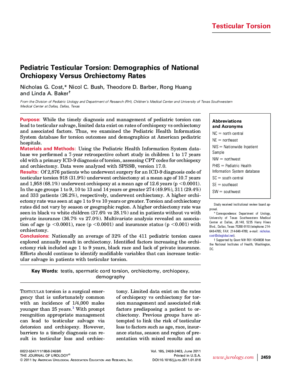 Pediatric Testicular Torsion: Demographics of National Orchiopexy Versus Orchiectomy Rates 