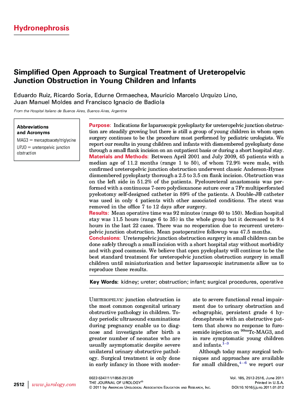 Simplified Open Approach to Surgical Treatment of Ureteropelvic Junction Obstruction in Young Children and Infants