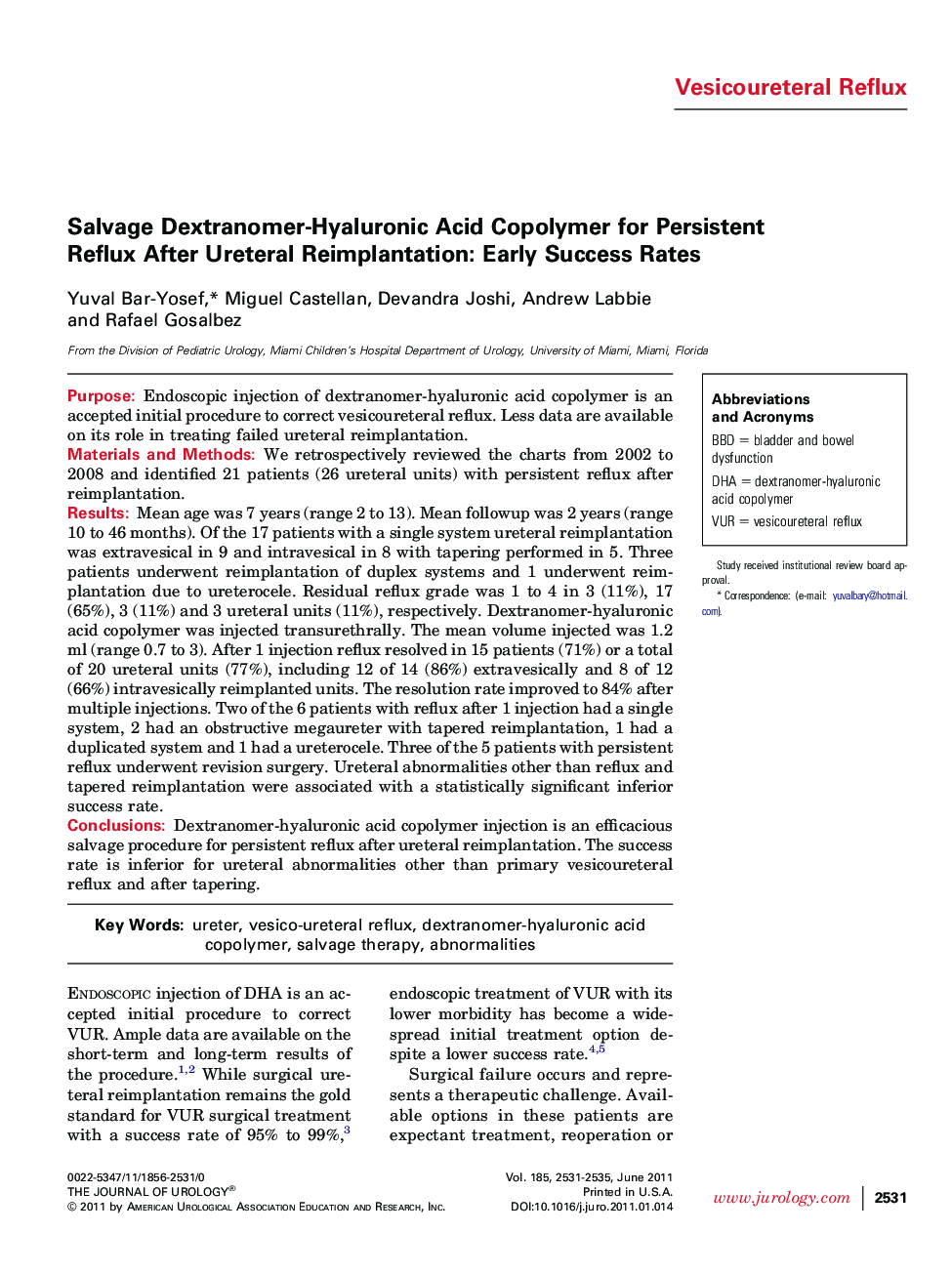 Salvage Dextranomer-Hyaluronic Acid Copolymer for Persistent Reflux After Ureteral Reimplantation: Early Success Rates 