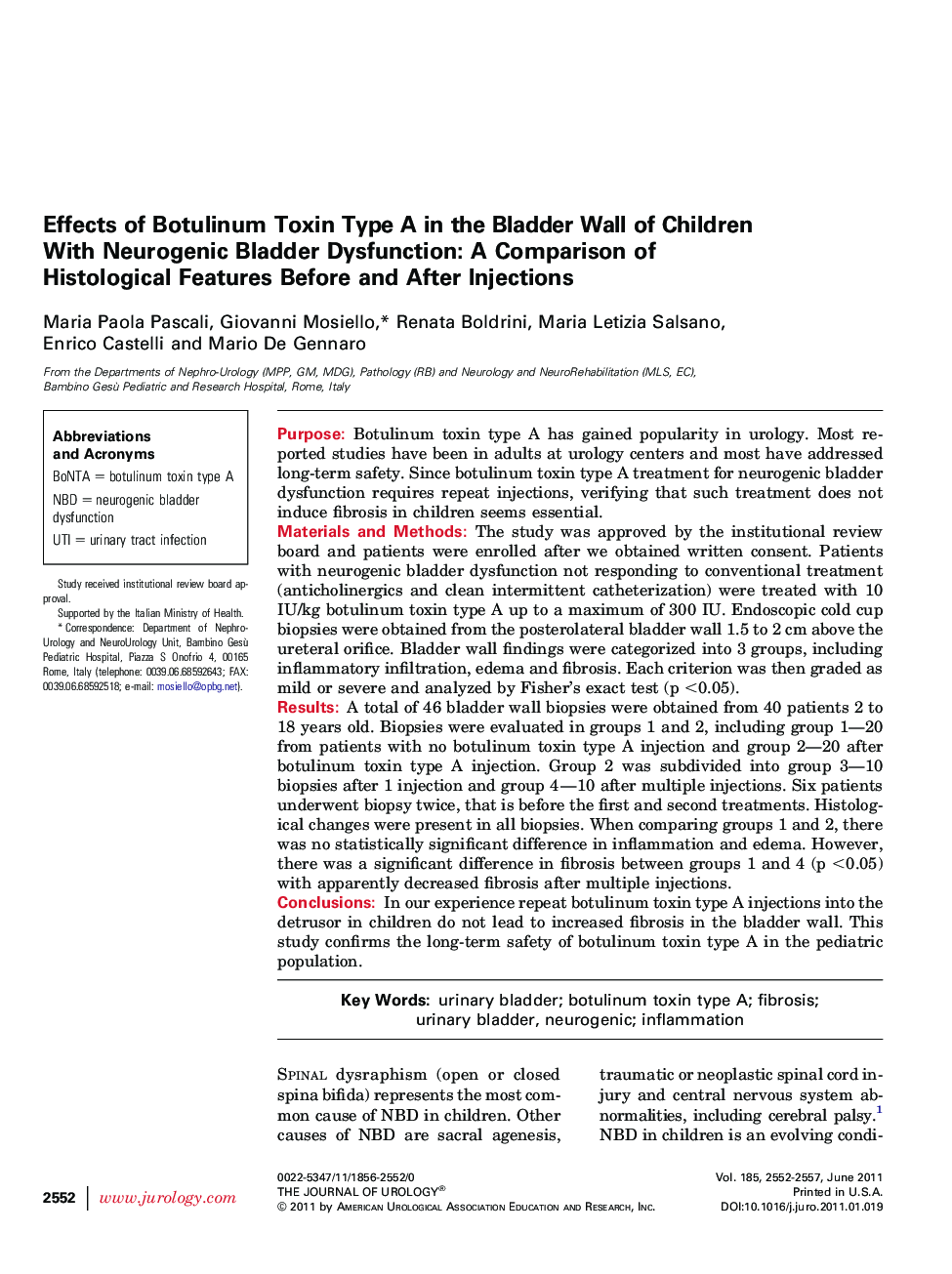 Effects of Botulinum Toxin Type A in the Bladder Wall of Children With Neurogenic Bladder Dysfunction: A Comparison of Histological Features Before and After Injections 