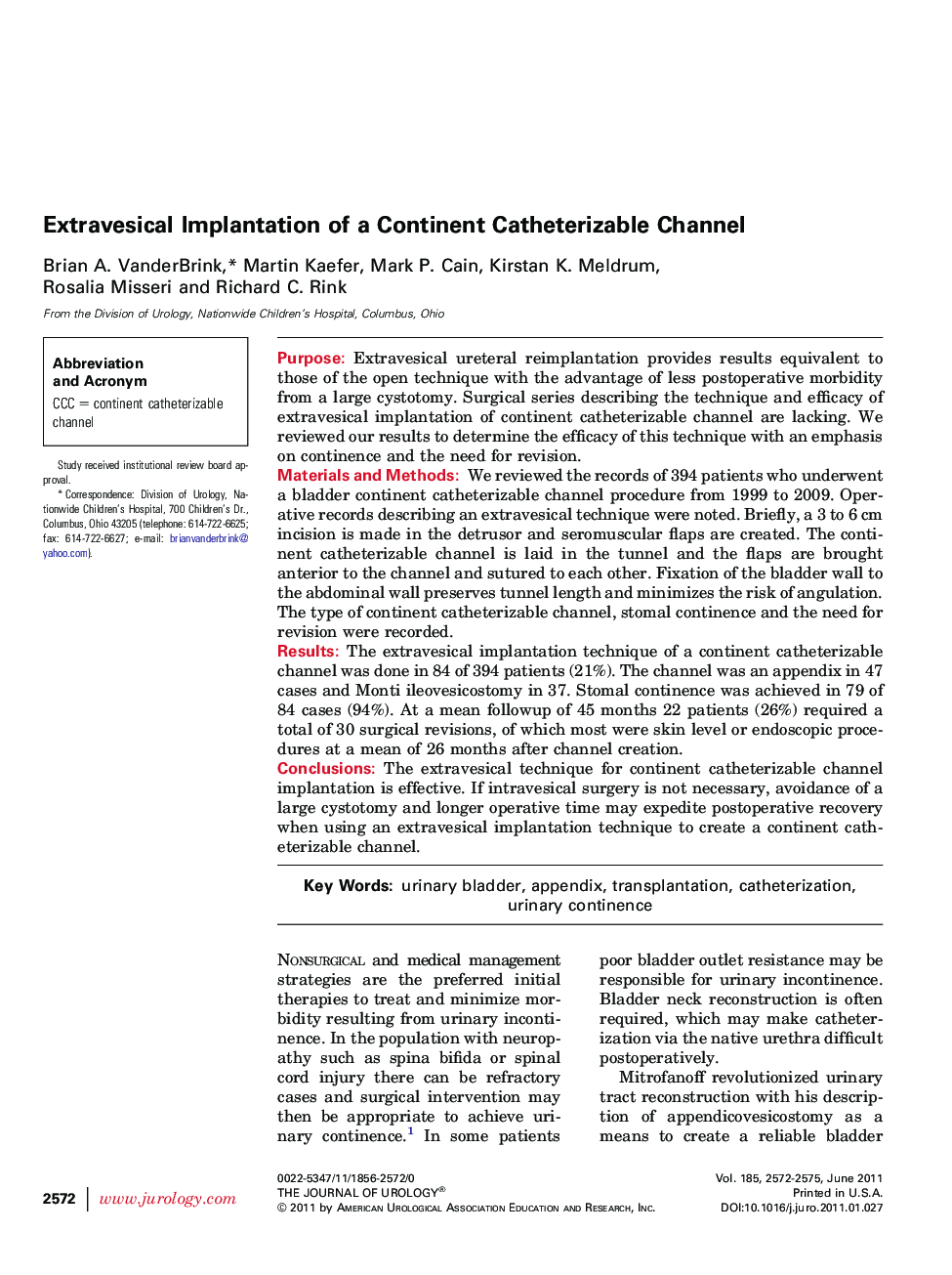 Extravesical Implantation of a Continent Catheterizable Channel 