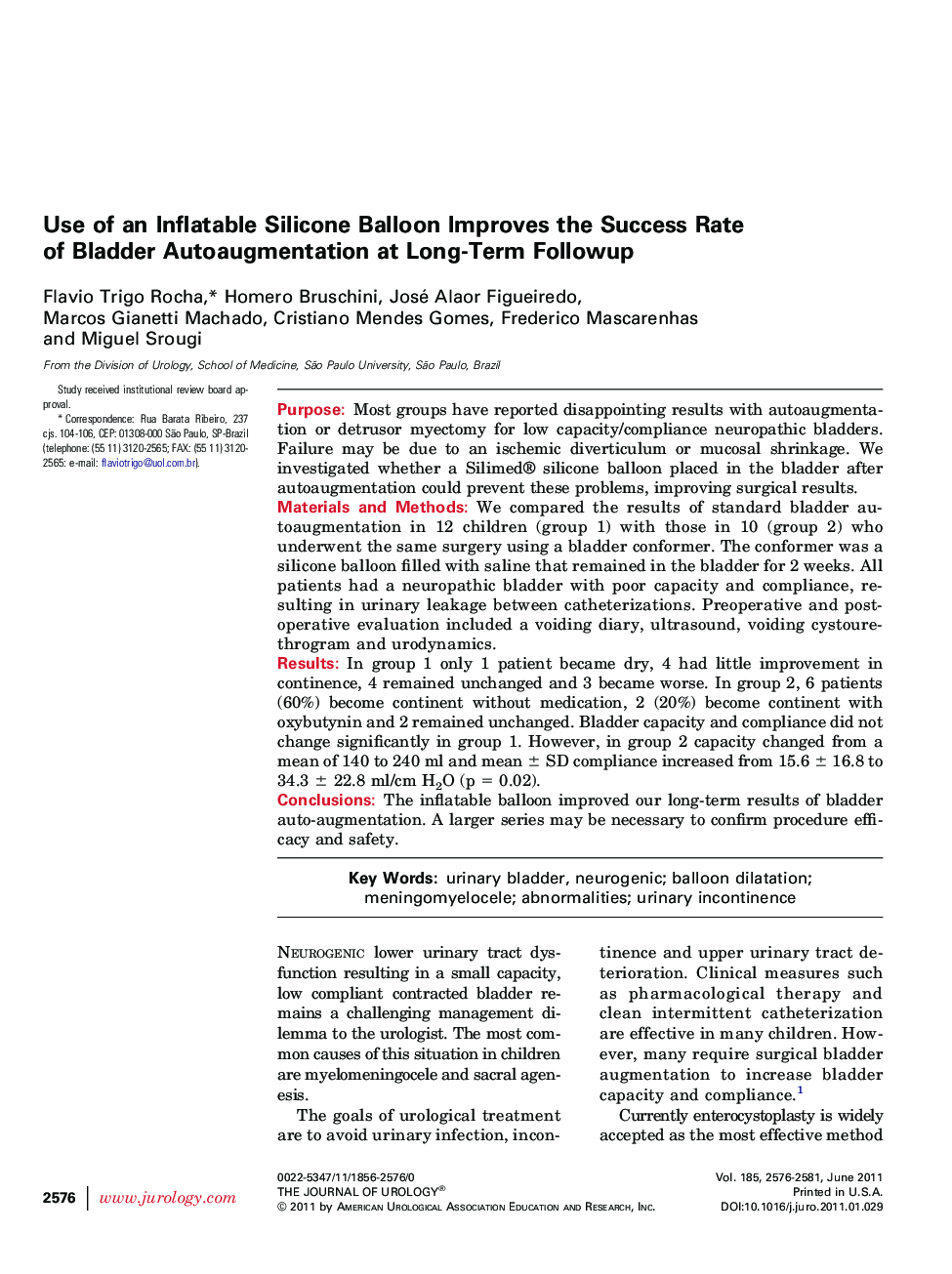 Use of an Inflatable Silicone Balloon Improves the Success Rate of Bladder Autoaugmentation at Long-Term Followup