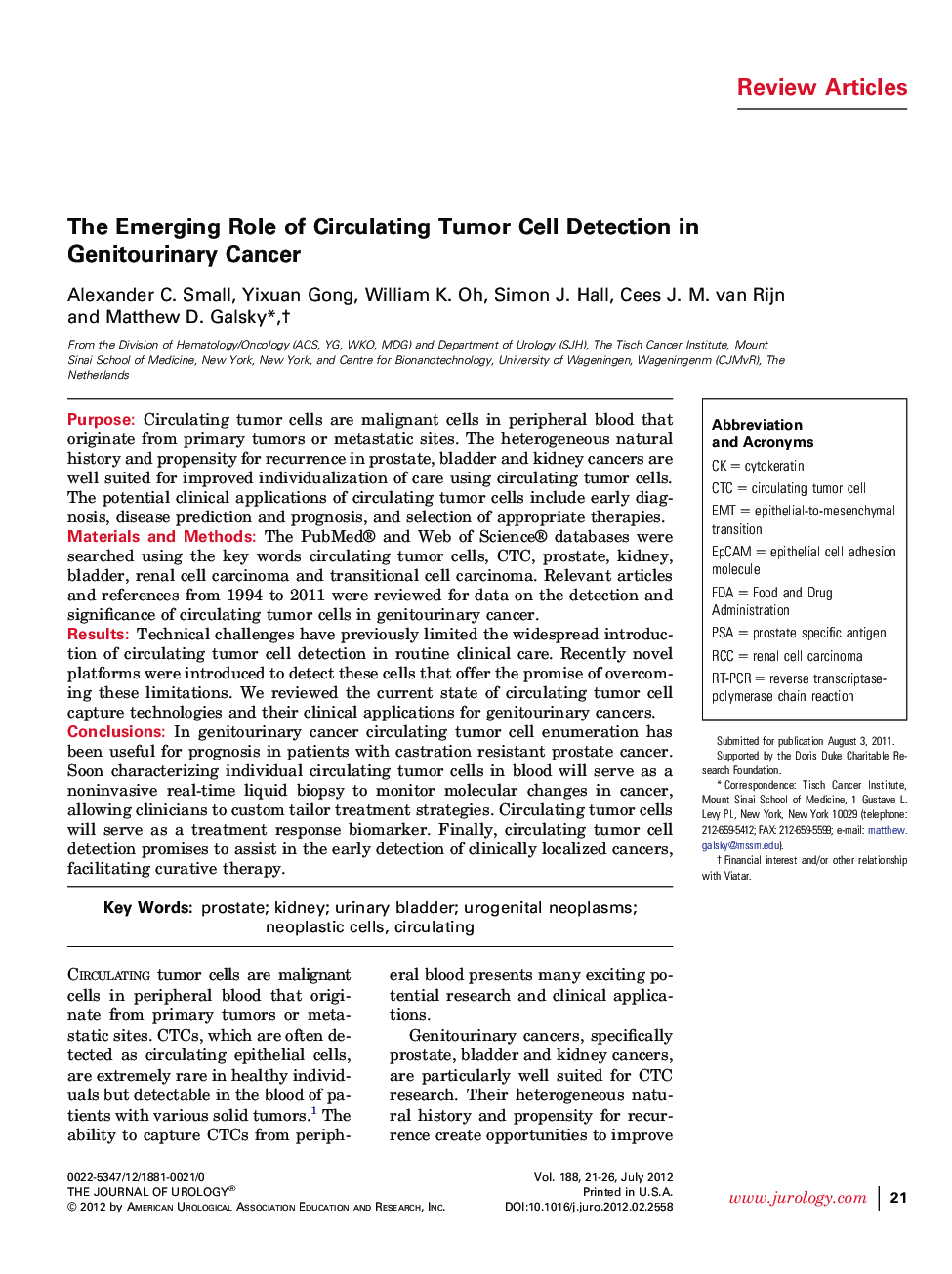 The Emerging Role of Circulating Tumor Cell Detection in Genitourinary Cancer 