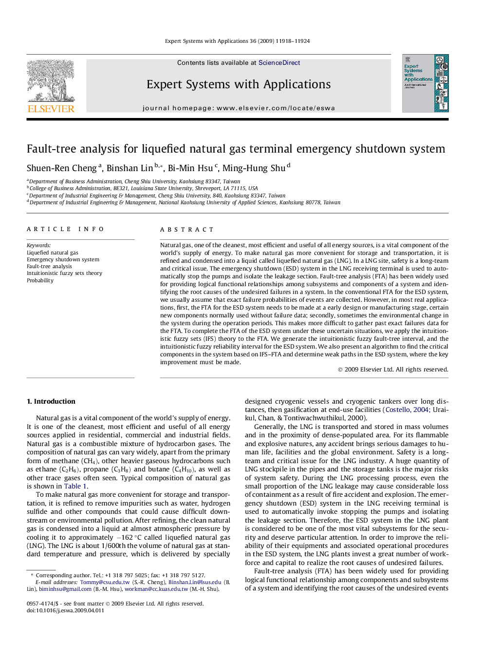 Fault-tree analysis for liquefied natural gas terminal emergency shutdown system