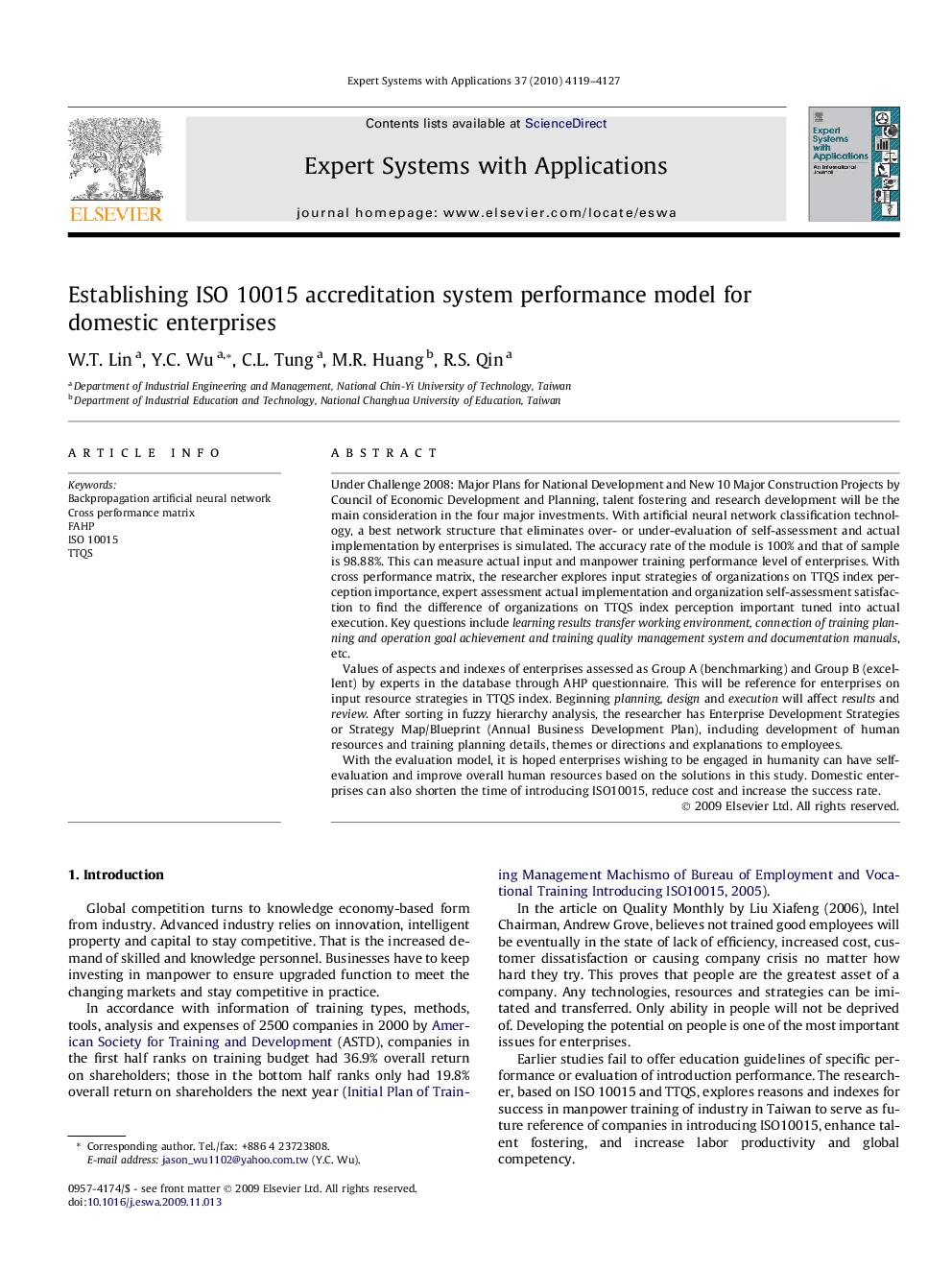 Establishing ISO 10015 accreditation system performance model for domestic enterprises