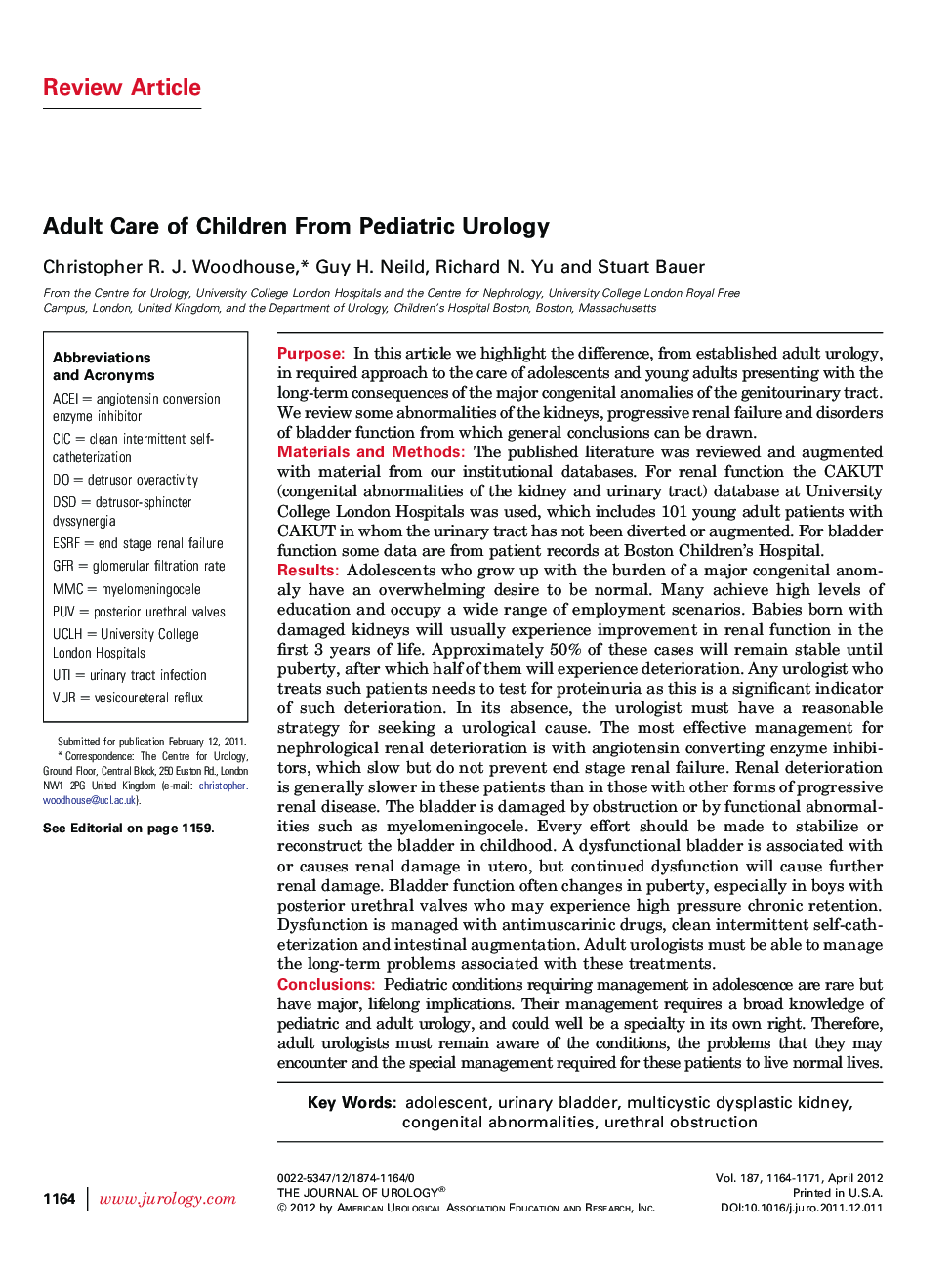 Adult Care of Children From Pediatric Urology 