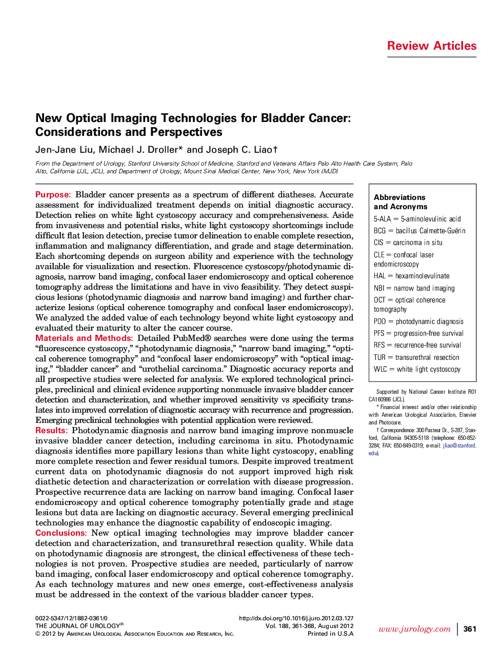 New Optical Imaging Technologies for Bladder Cancer: Considerations and Perspectives 