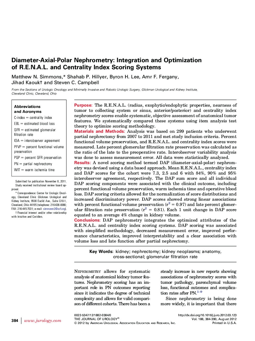 Diameter-Axial-Polar Nephrometry: Integration and Optimization of R.E.N.A.L. and Centrality Index Scoring Systems