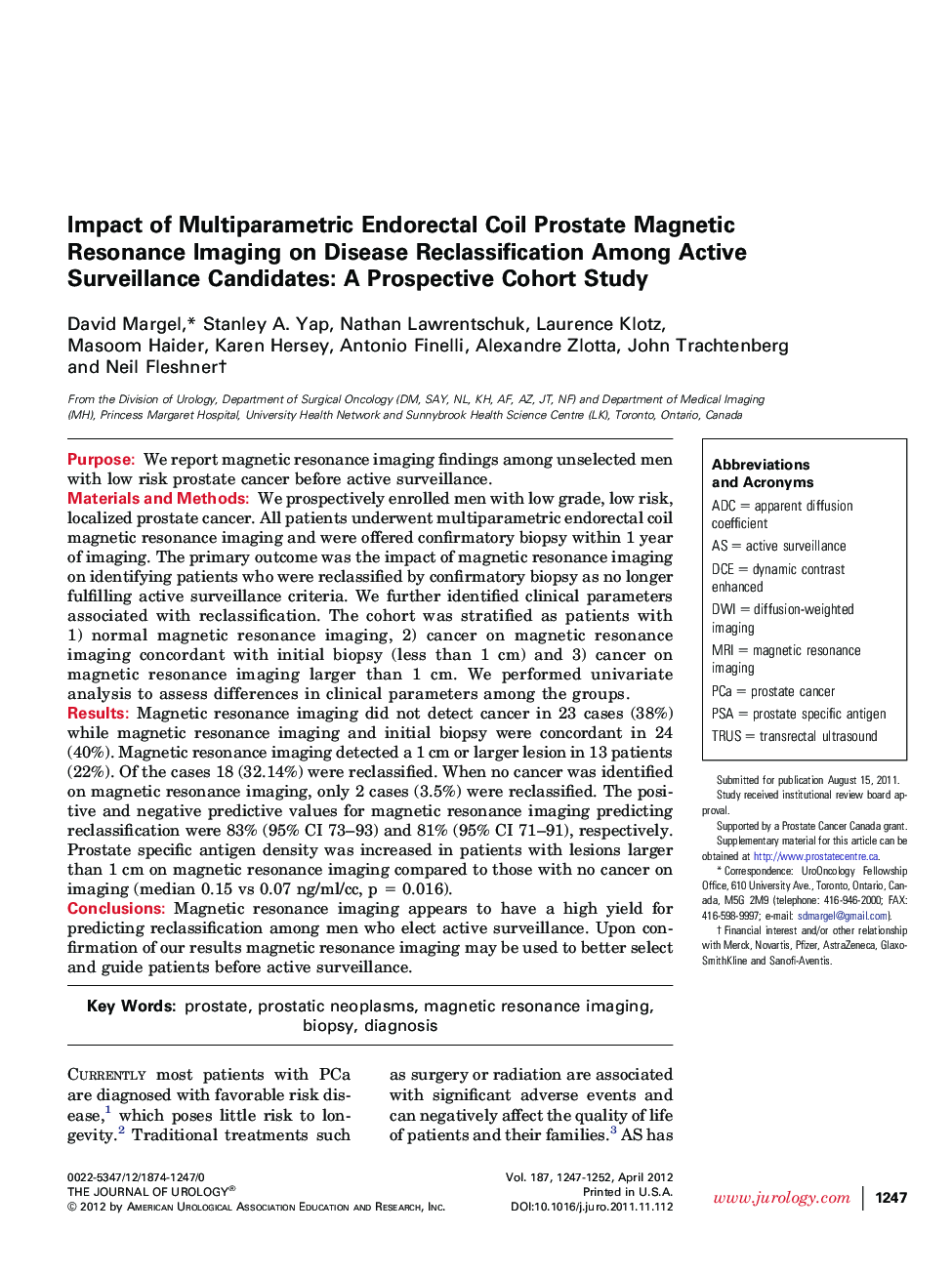 Impact of Multiparametric Endorectal Coil Prostate Magnetic Resonance Imaging on Disease Reclassification Among Active Surveillance Candidates: A Prospective Cohort Study 