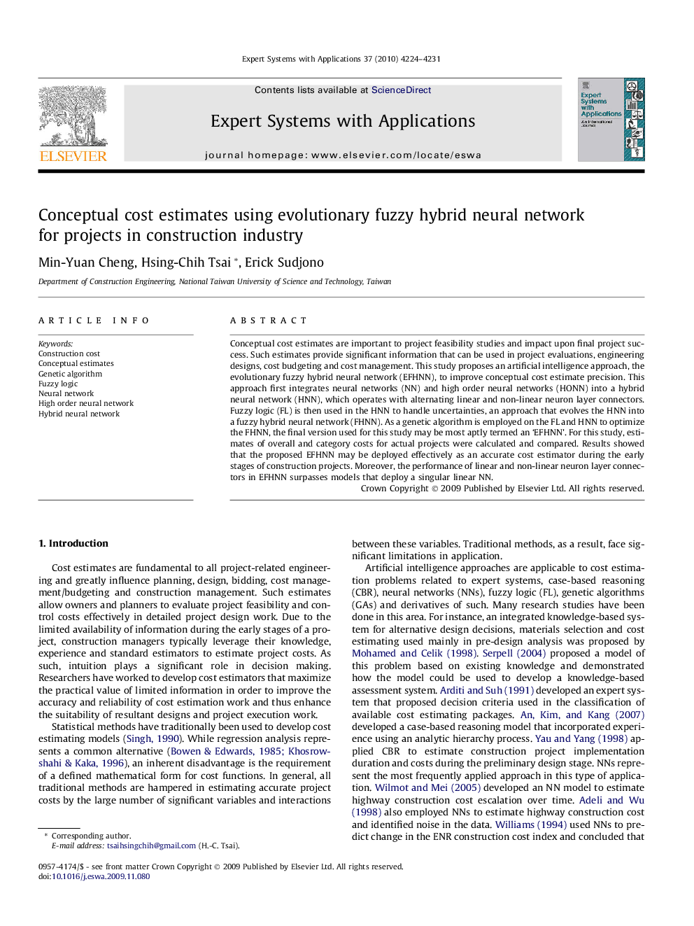 Conceptual cost estimates using evolutionary fuzzy hybrid neural network for projects in construction industry