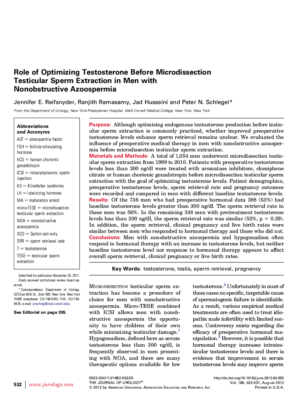 Role of Optimizing Testosterone Before Microdissection Testicular Sperm Extraction in Men with Nonobstructive Azoospermia 